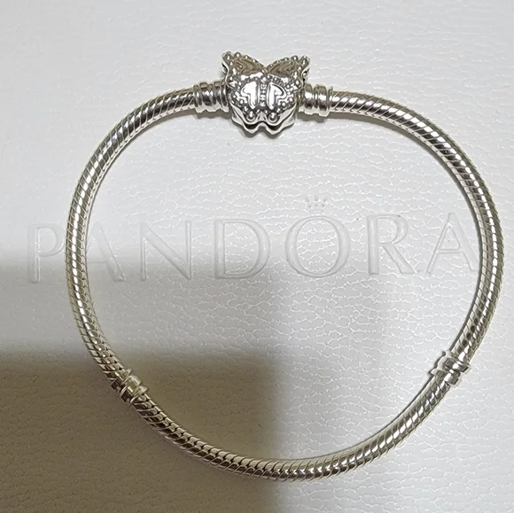 Pandora Moments Butterfly Clasp Snake Chain Bracelet 7.5 IN